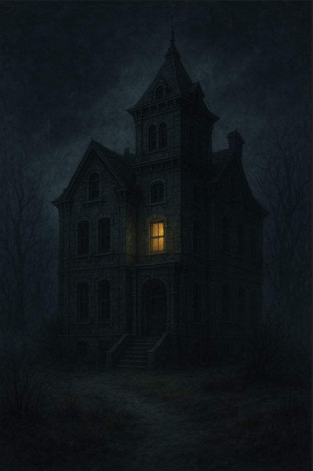 gedung tua dengan lampu yang selalu menyala